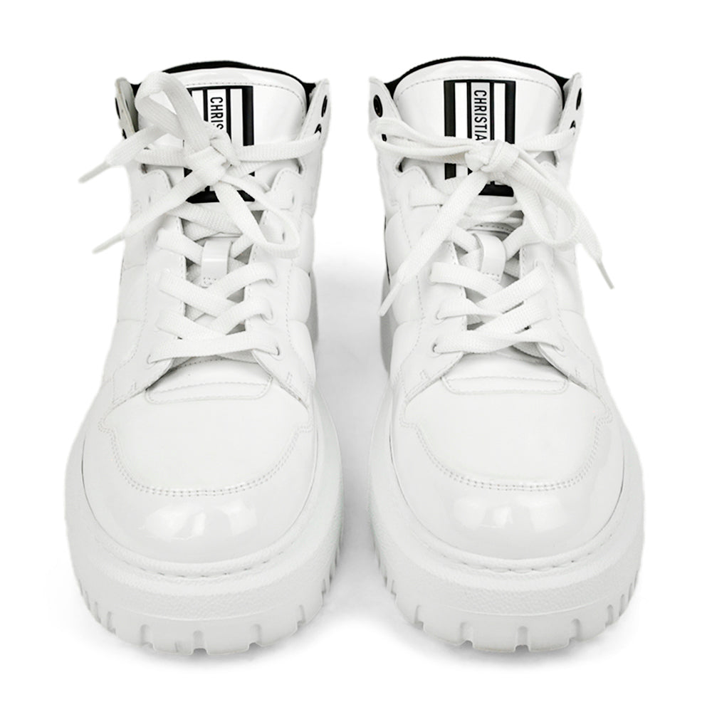 Christian Dior White D-Player Nylon & Patent Leather High Top Sneakers