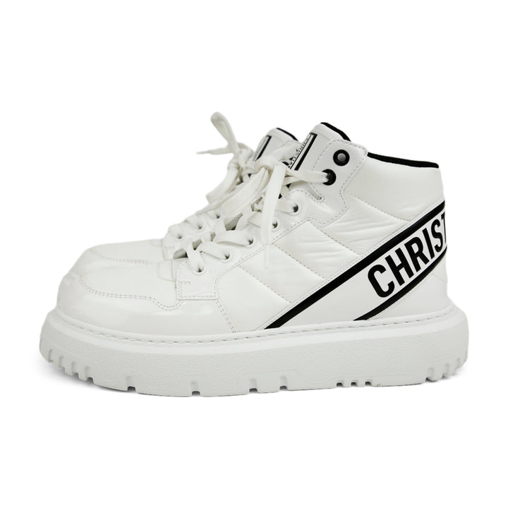 Christian Dior White D-Player Nylon & Patent Leather High Top Sneakers