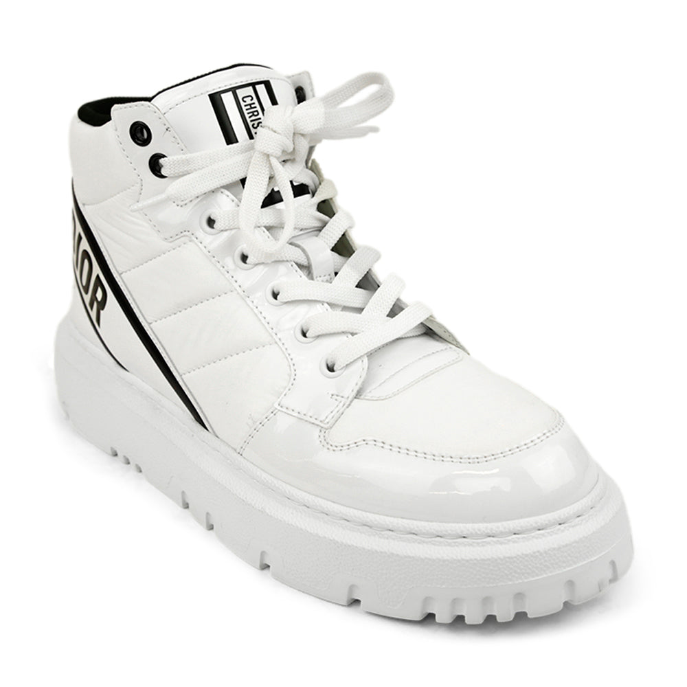 Christian Dior White D-Player Nylon & Patent Leather High Top Sneakers