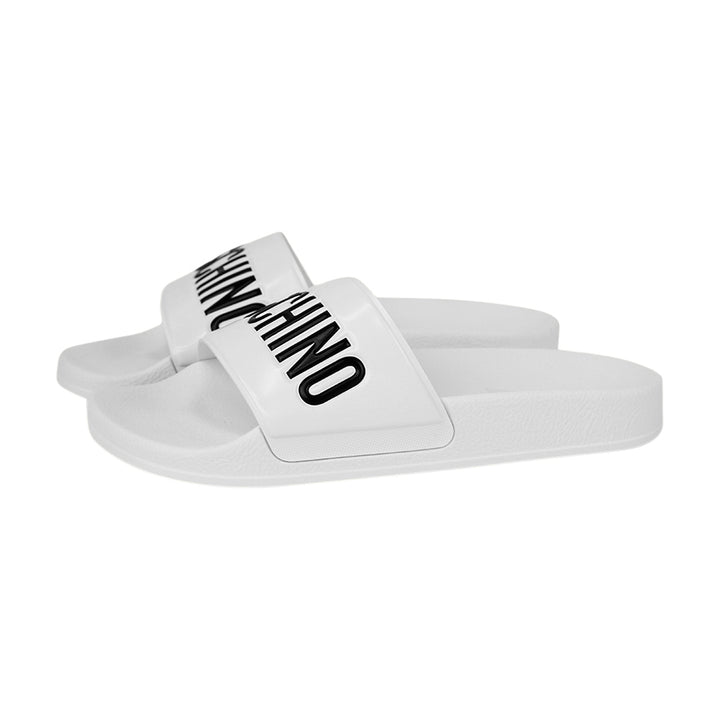 Moschino White Rubber Logo Slide Sandals