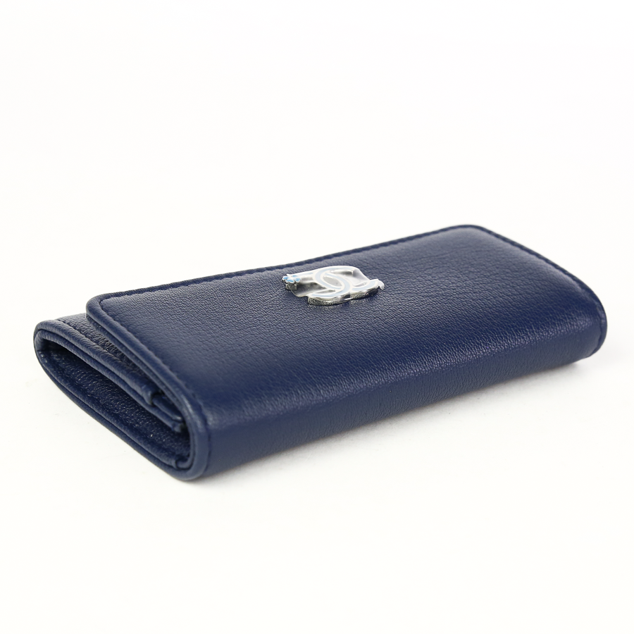 Top view of Chanel Navy Leather Lucky Clover Card Case