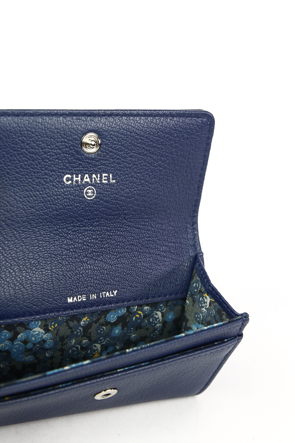 Interior view of Chanel Navy Leather Lucky Clover Card Case