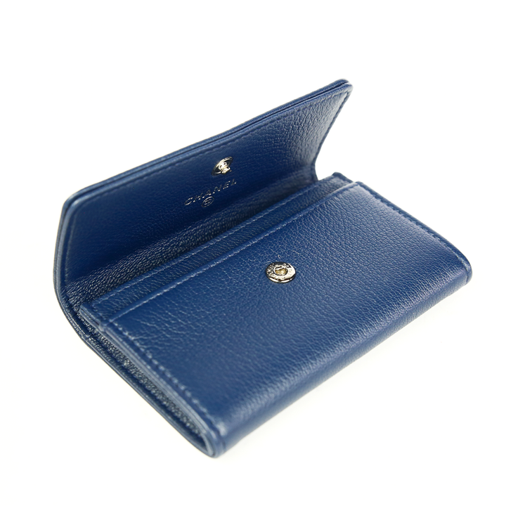 Interior view of Chanel Navy Leather Lucky Clover Card Case