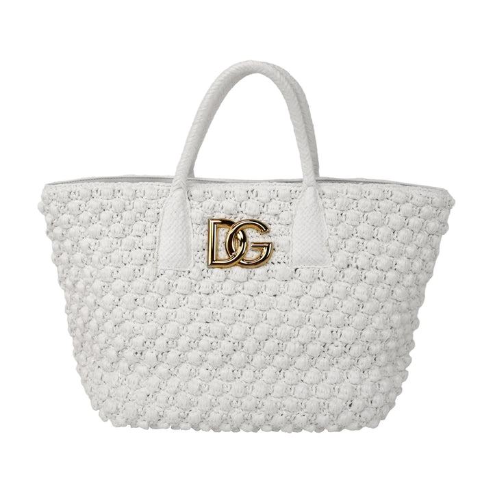 Dolce & Gabbana White Fefe Crochet Tote Bag