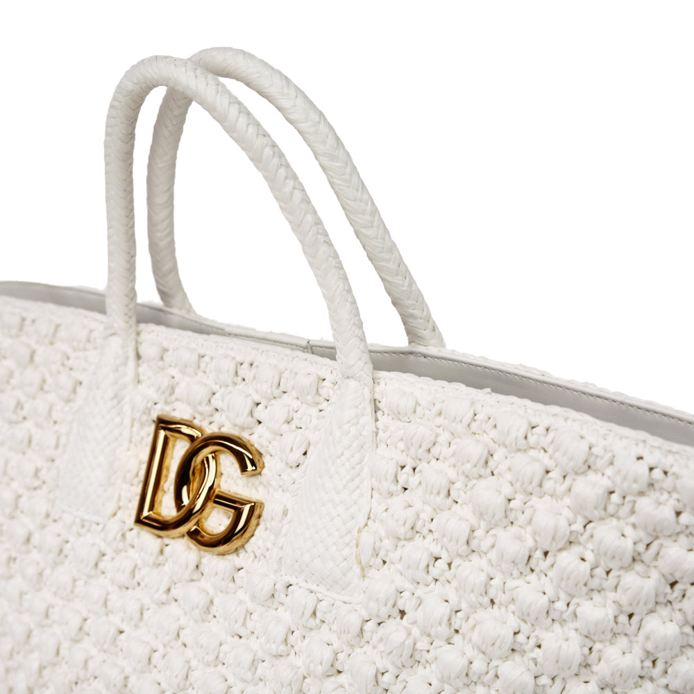 Dolce & Gabbana White Fefe Crochet Tote Bag