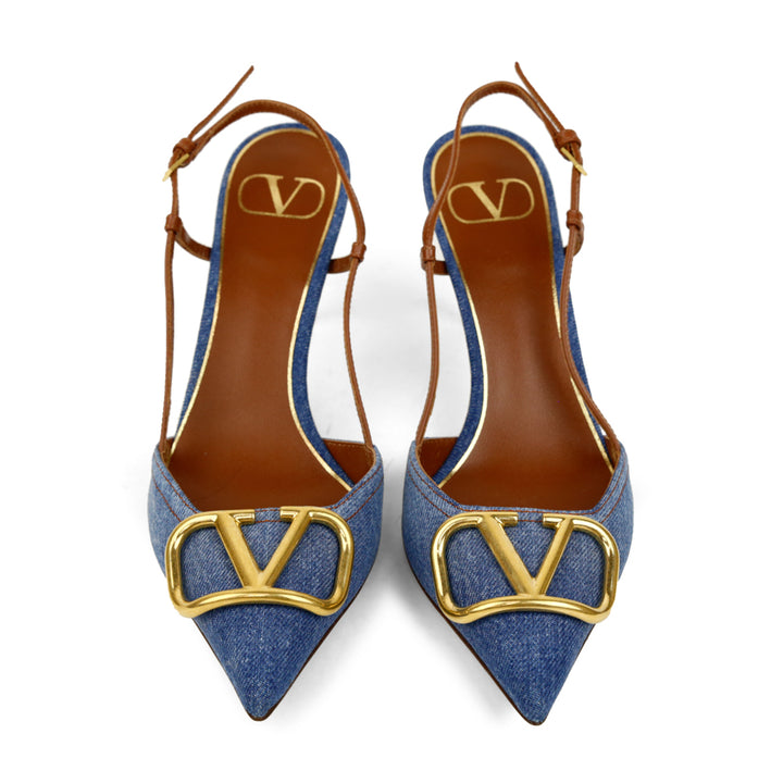 Valentino VLOGO Denim Slingback Pumps