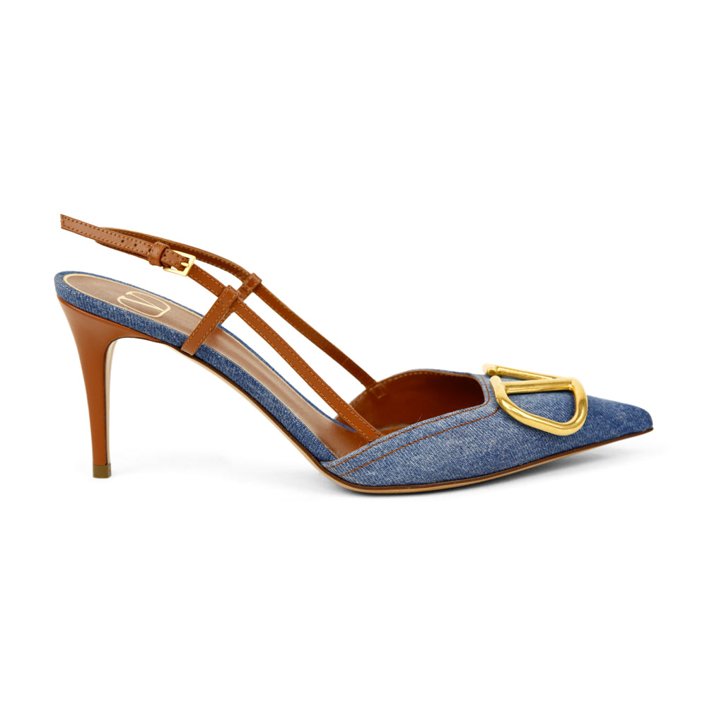 Valentino VLOGO Denim Slingback Pumps