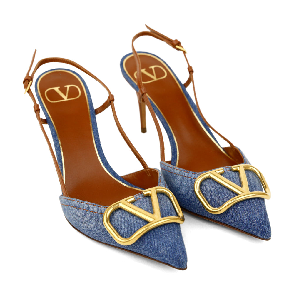 Valentino VLOGO Denim Slingback Pumps