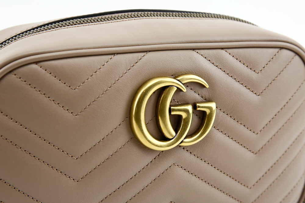 logo view of Gucci Dusty Pink Leather GG Marmont Small Matelasse Shoulder Bag