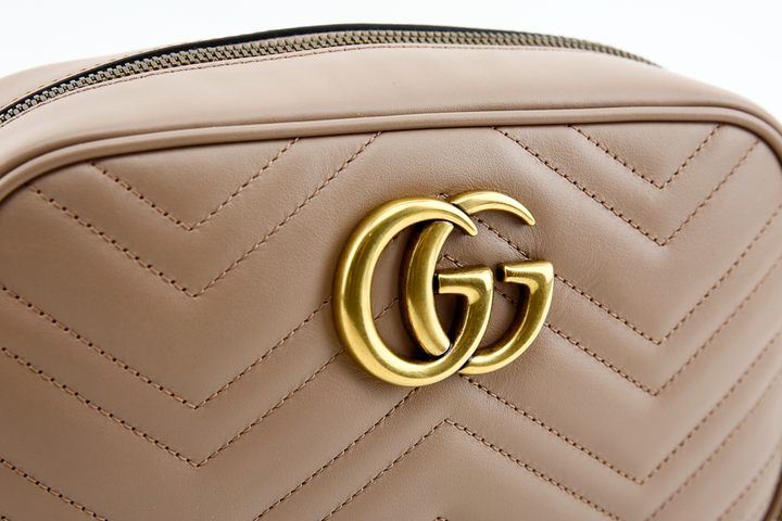 logo view of Gucci Dusty Pink Leather GG Marmont Small Matelasse Shoulder Bag