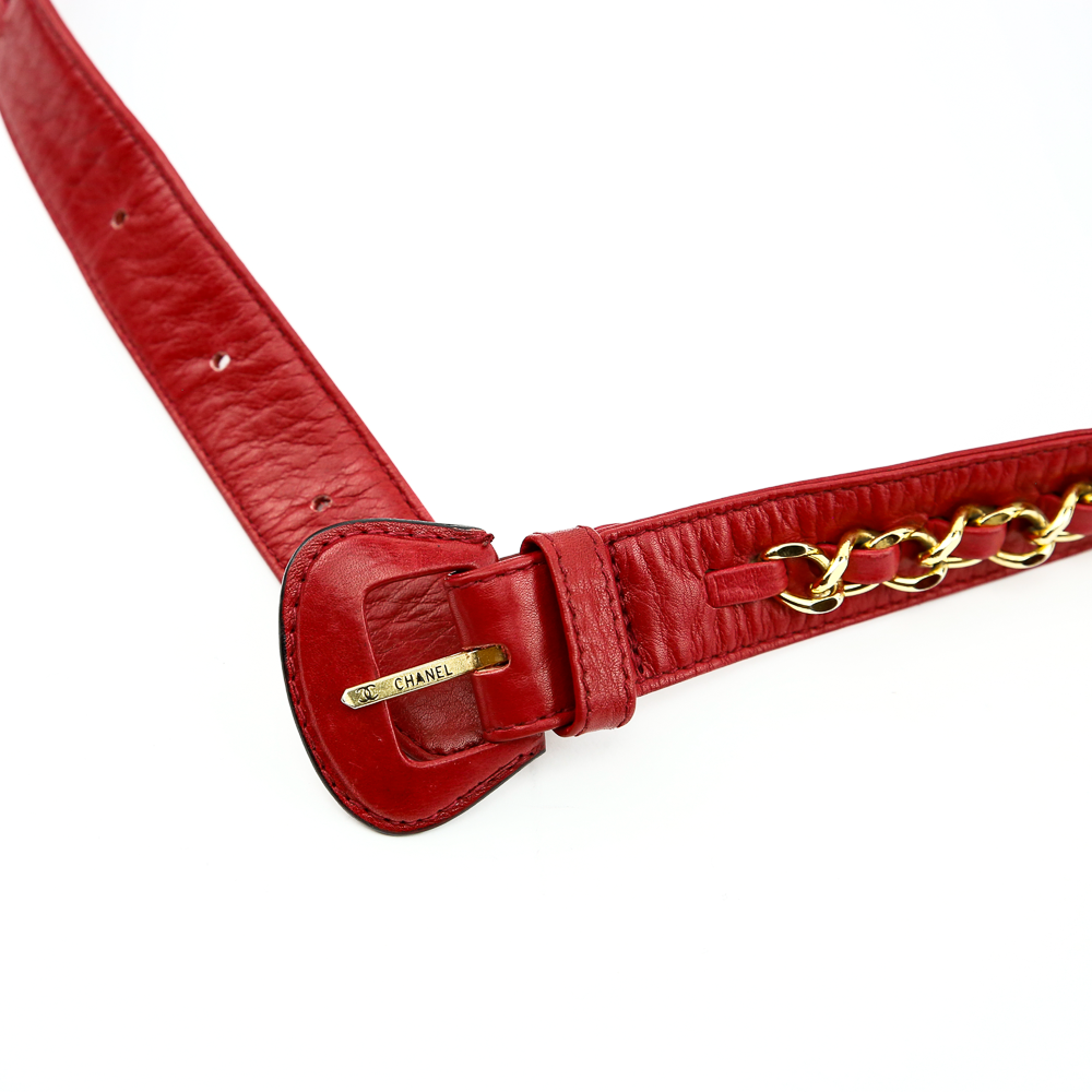 buckle view of Chanel Vintage Red Leather Belt Bag