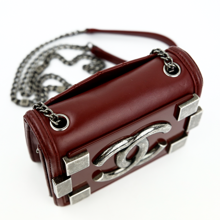 top view of Chanel Burgundy Boy Brick Flap Bag