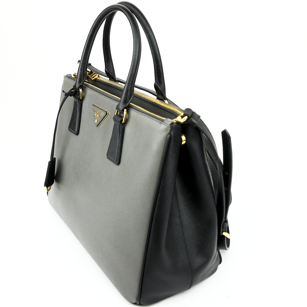 side view of Prada 2 Tone Saffiano Lux Shopper Tote