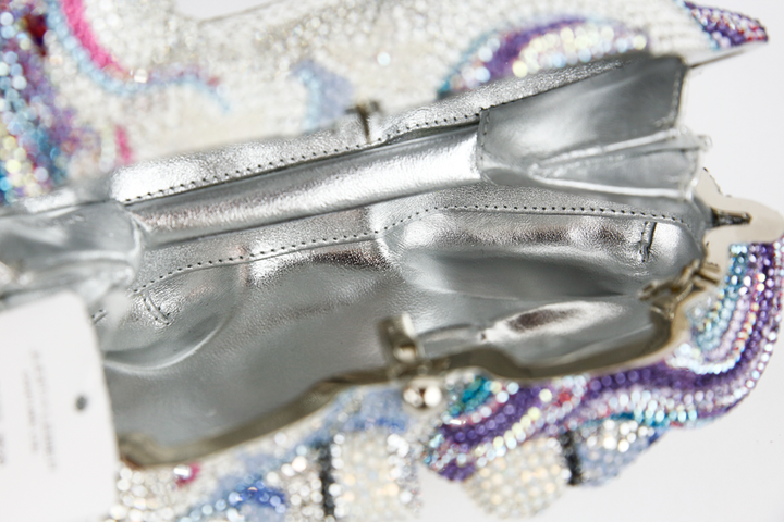 interior view of Judith Leiber Unicorn Lunaria Crystal Clutch