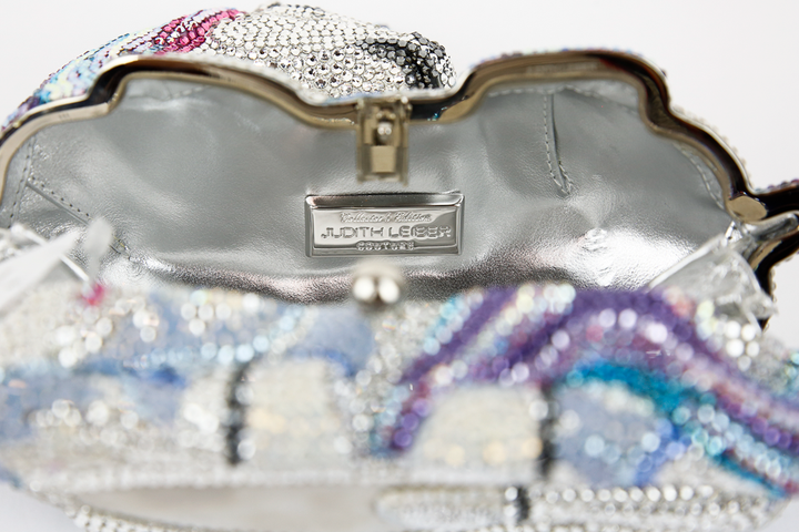 interior view of Judith Leiber Unicorn Lunaria Crystal Clutch