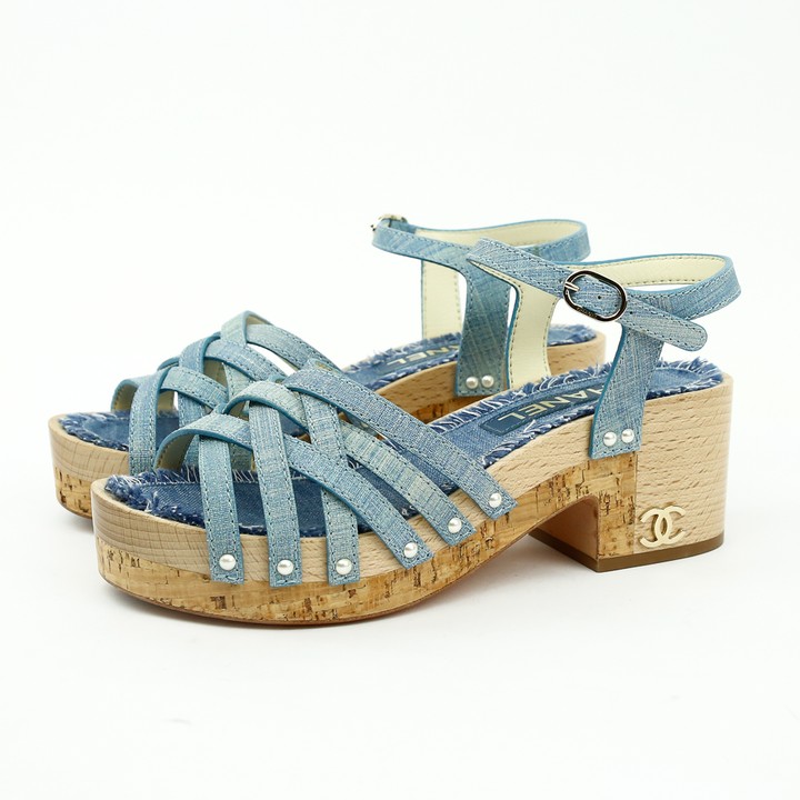 side view of Chanel Denim Clog Platform Sandals