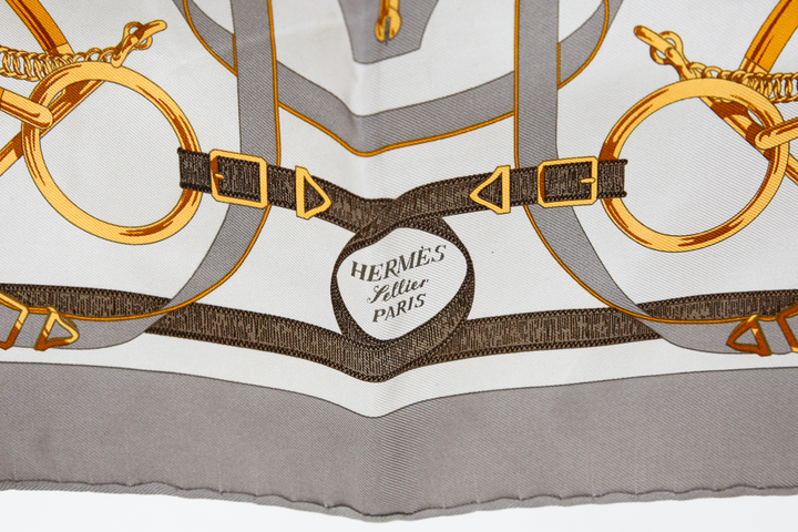 Hermès Gray Eperon D'Or Silk Twill Pocket Scarf