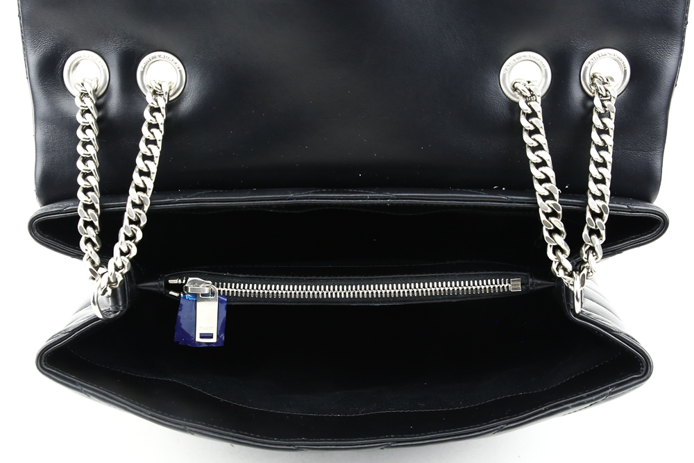 interior view of Saint Laurent LouLou Medium Bag in Black Matelassé Y Leather