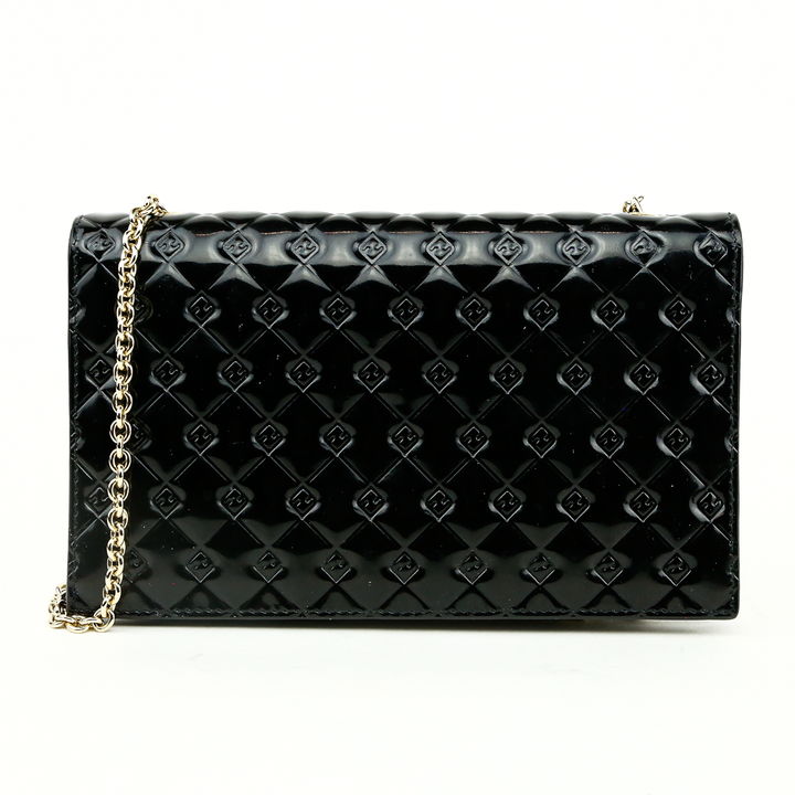 back view of Fendi Fendilicious Black Patent Leather Logo Embossed Wallet on Chain