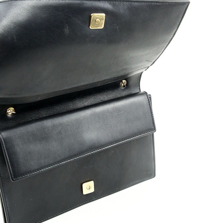 interior view of Fendi Fendilicious Black Patent Leather Logo Embossed Wallet on Chain