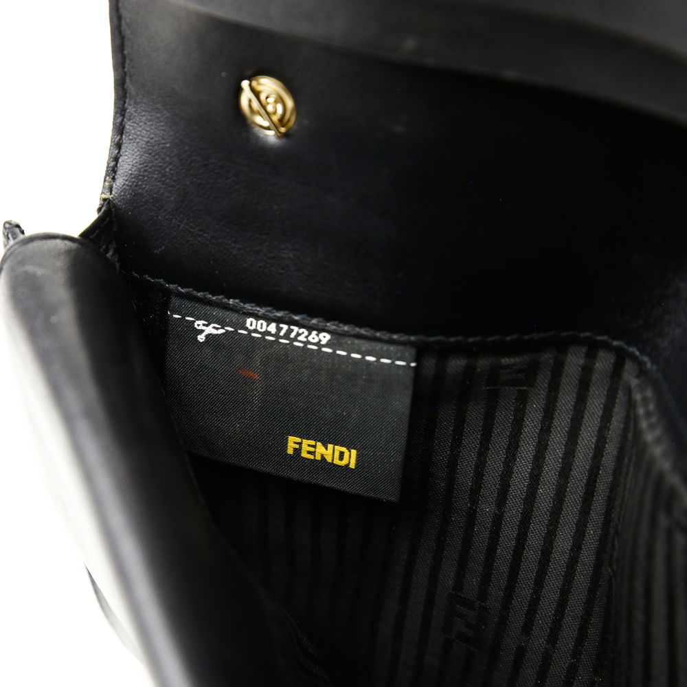 Fendi Fendilicious Black Patent Leather Logo Embossed Wallet on Chain