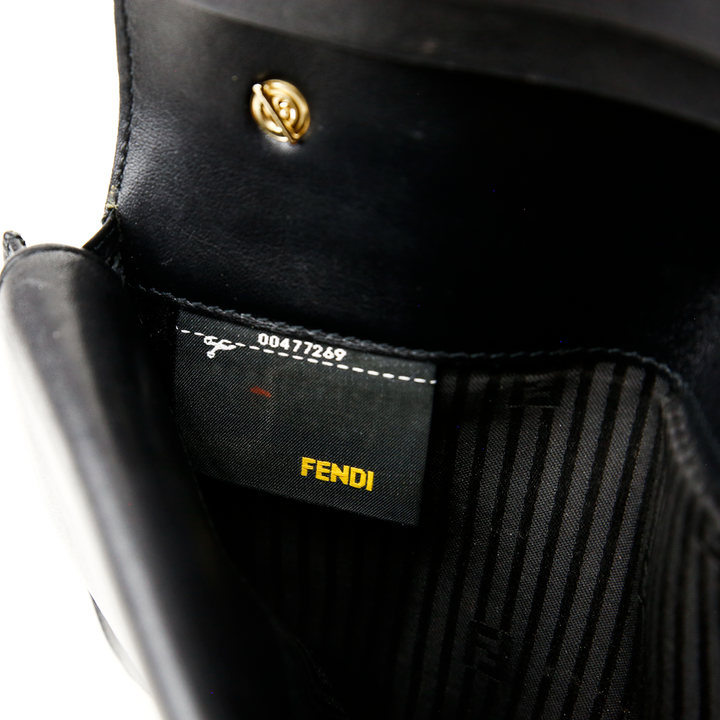 Fendi Fendilicious Black Patent Leather Logo Embossed Wallet on Chain