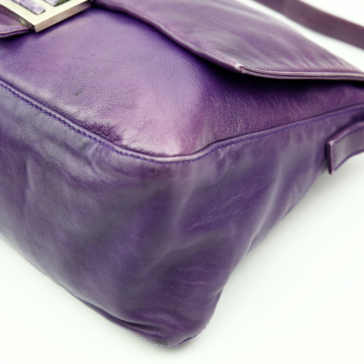 Corner view of Fendi Mama Forever Baguette Purple Leather Bag