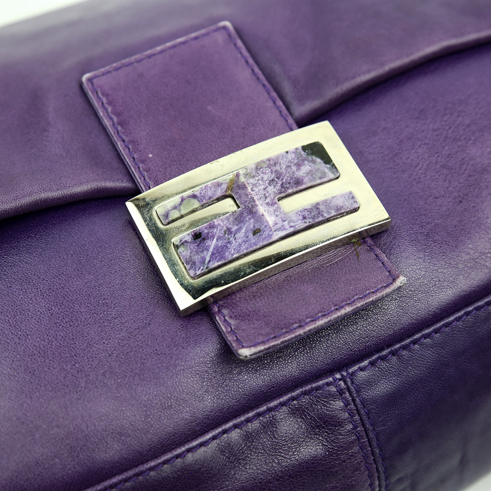 Buckle view of Fendi Mama Forever Baguette Purple Leather Bag