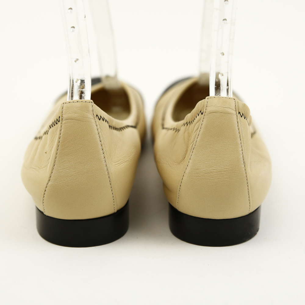 Chanel Beige & Black Leather Vintage Ballet Flats