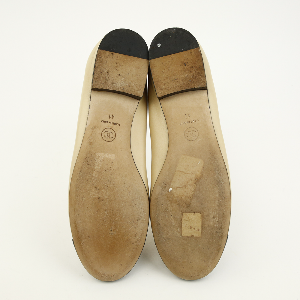 Chanel Beige & Black Leather Vintage Ballet Flats