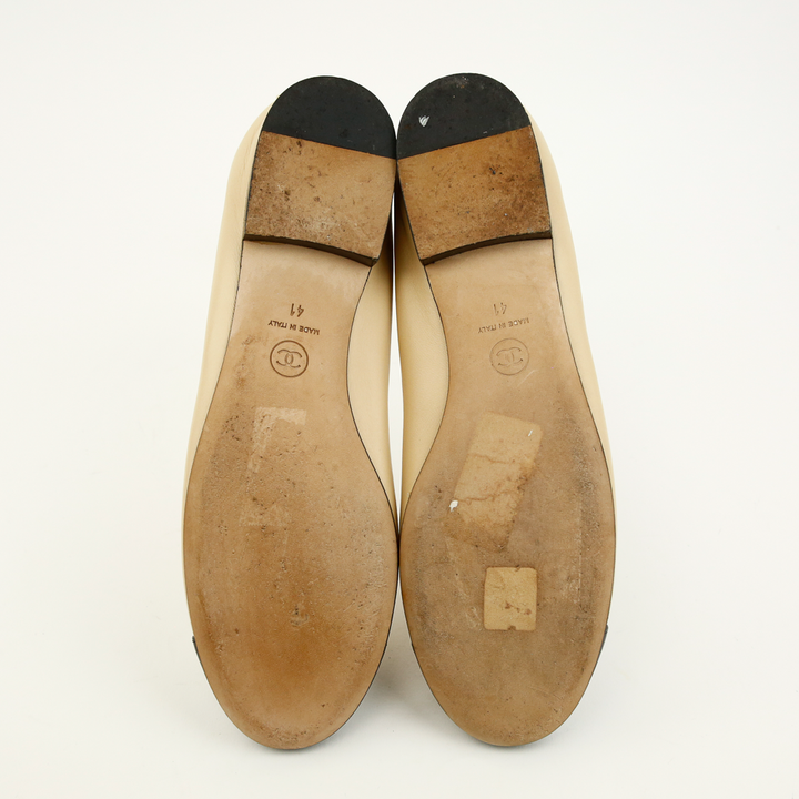 Chanel Beige & Black Leather Vintage Ballet Flats