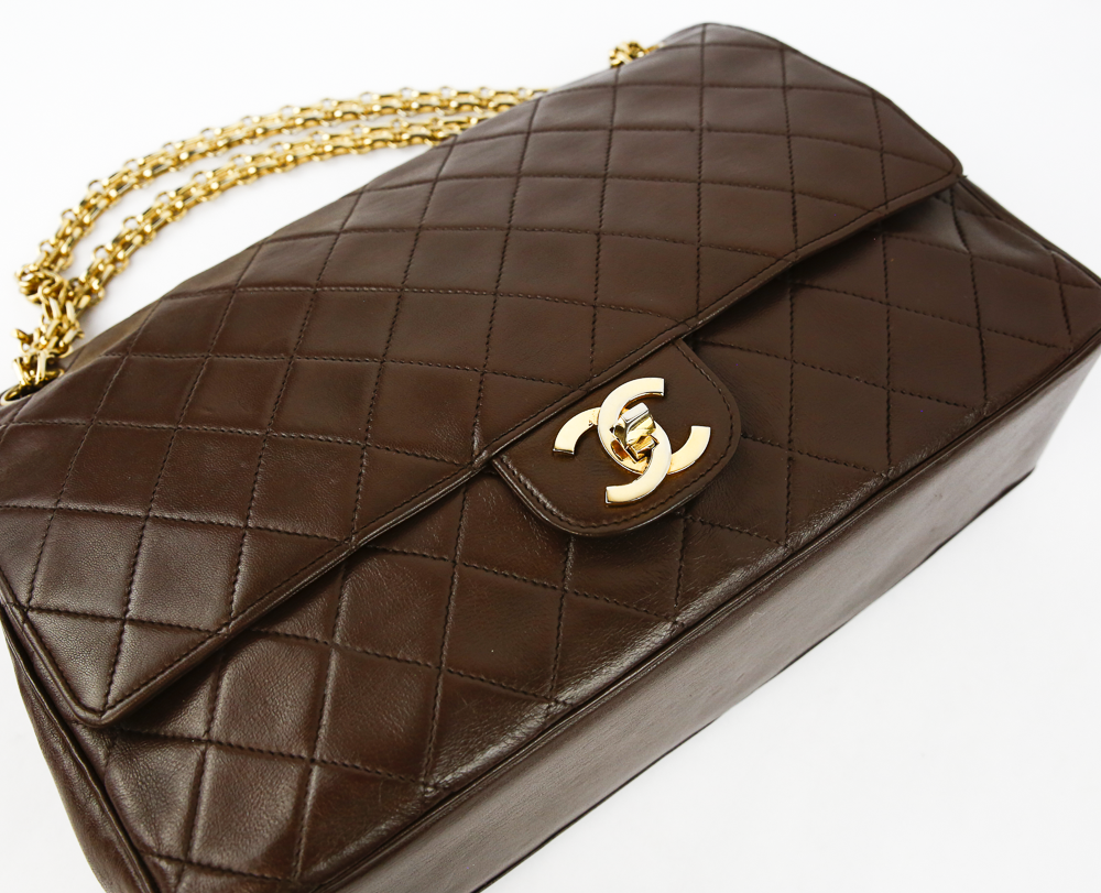 top view of Chanel Chocolate Brown Vintage Medium Double Flap Bag