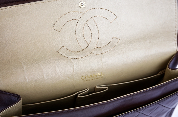 interior view of Chanel Chocolate Brown Vintage Medium Double Flap Bag