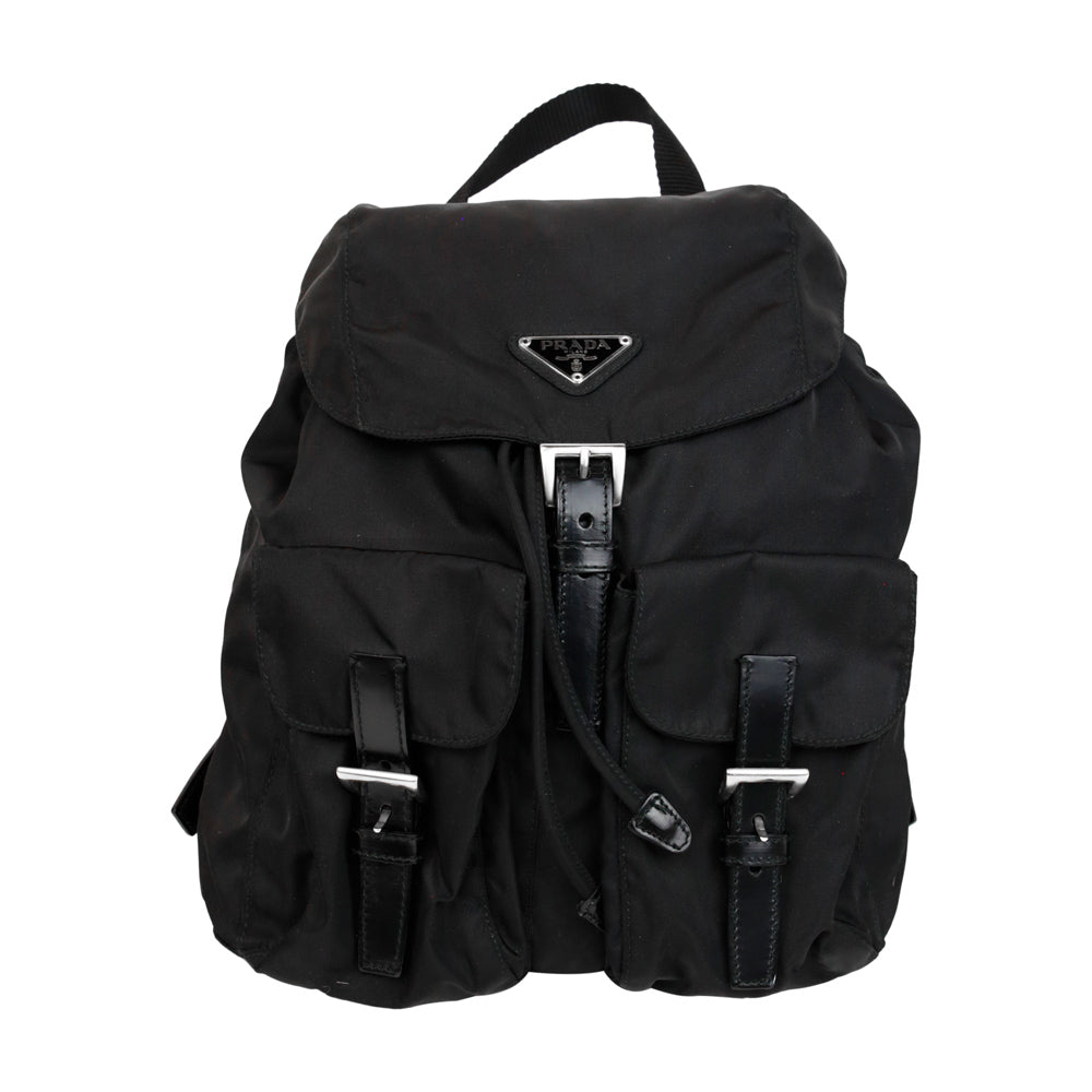 Prada Black Vela Nylon Small Drawstring Backpack