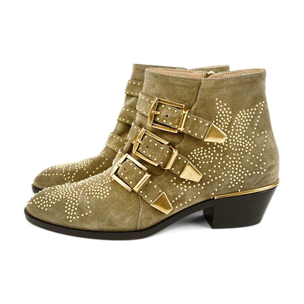 Chloé Susanna Gray Studded Suede Ankle Boots