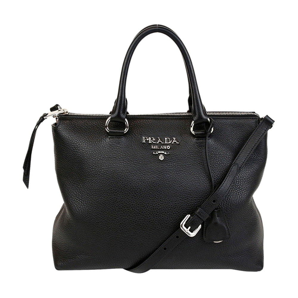 Prada Black Pebbled Leather Medium Shoulder Bag