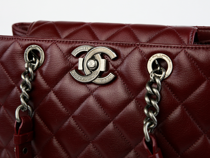 Chanel Burgundy Caviar Leather Rock Shopping Tote