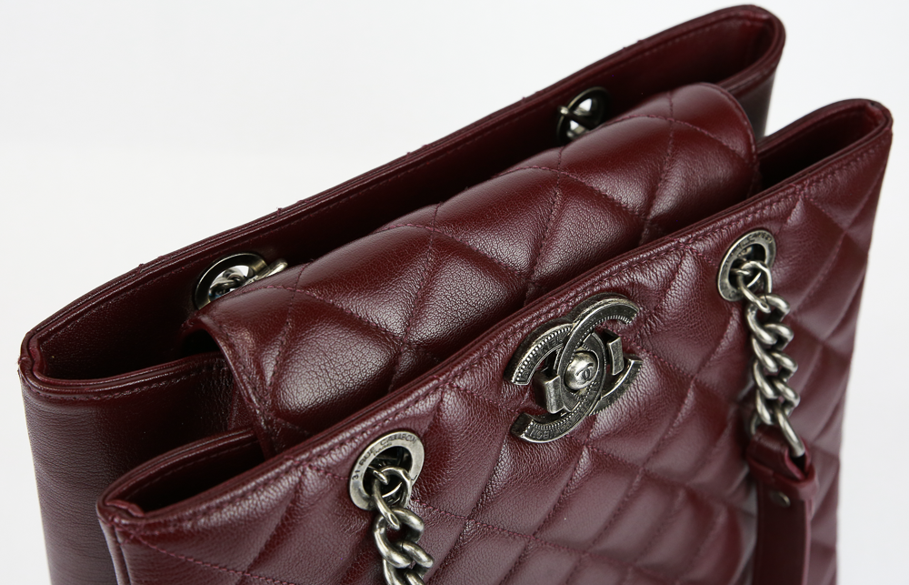 top view of Chanel Burgundy Caviar Leather Rock Shopping Tote