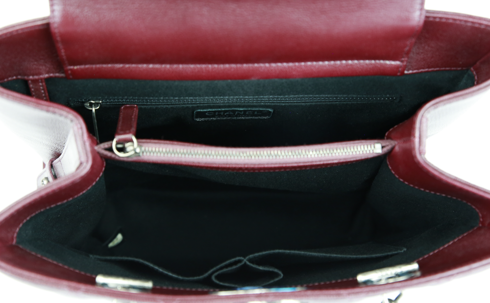 interior view of Chanel Burgundy Caviar Leather Rock Shopping Tote