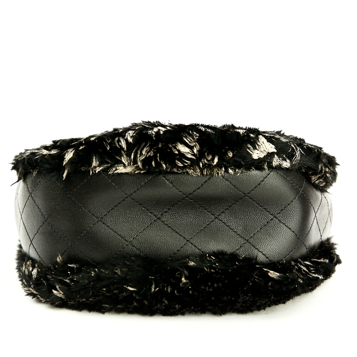 Base View of Chanel Black Leather & Painted Fur Frame Bag