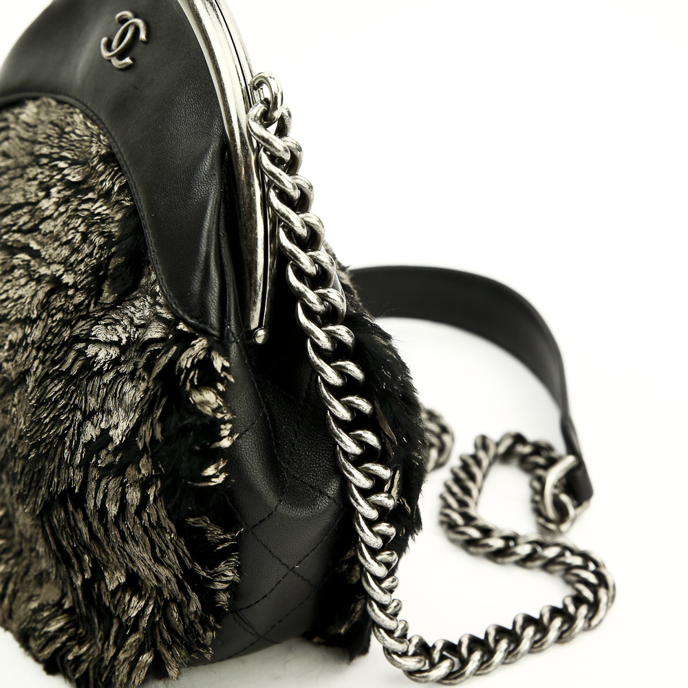 Chanel Black Leather & Painted Fur Frame Bag