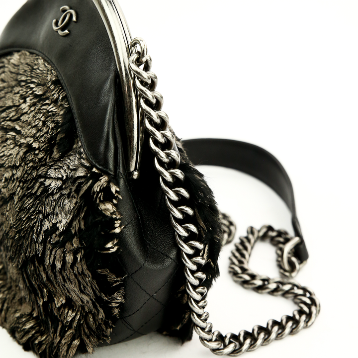 Chanel Black Leather & Painted Fur Frame Bag