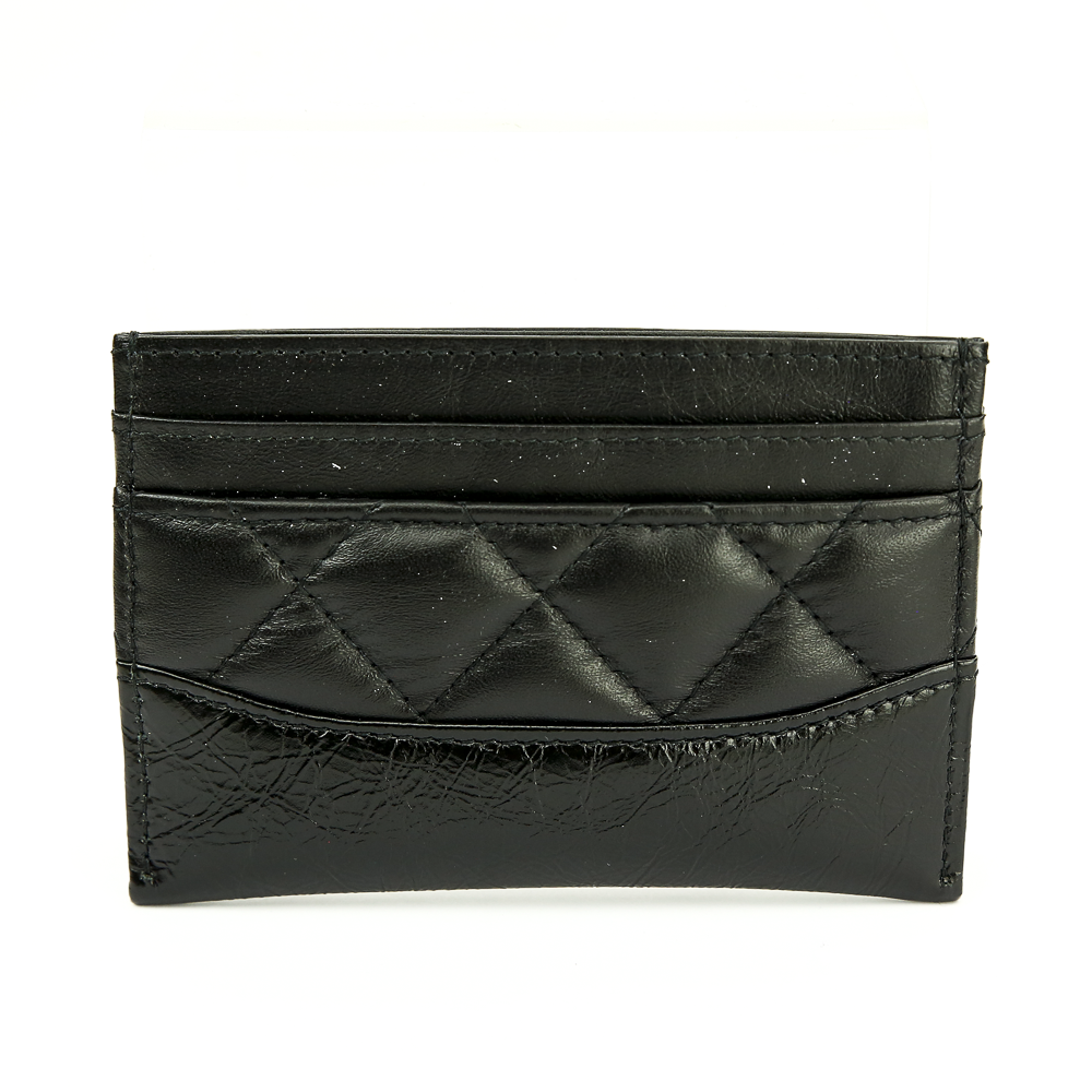 Back view of Chanel Gabrielle Quilted Black Lambskin & Calf Leather Card Case