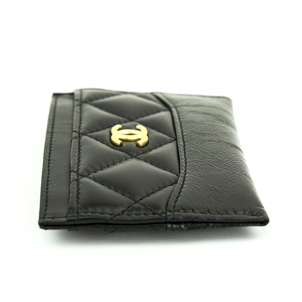 Side view of Chanel Gabrielle Quilted Black Lambskin & Calf Leather Card Case