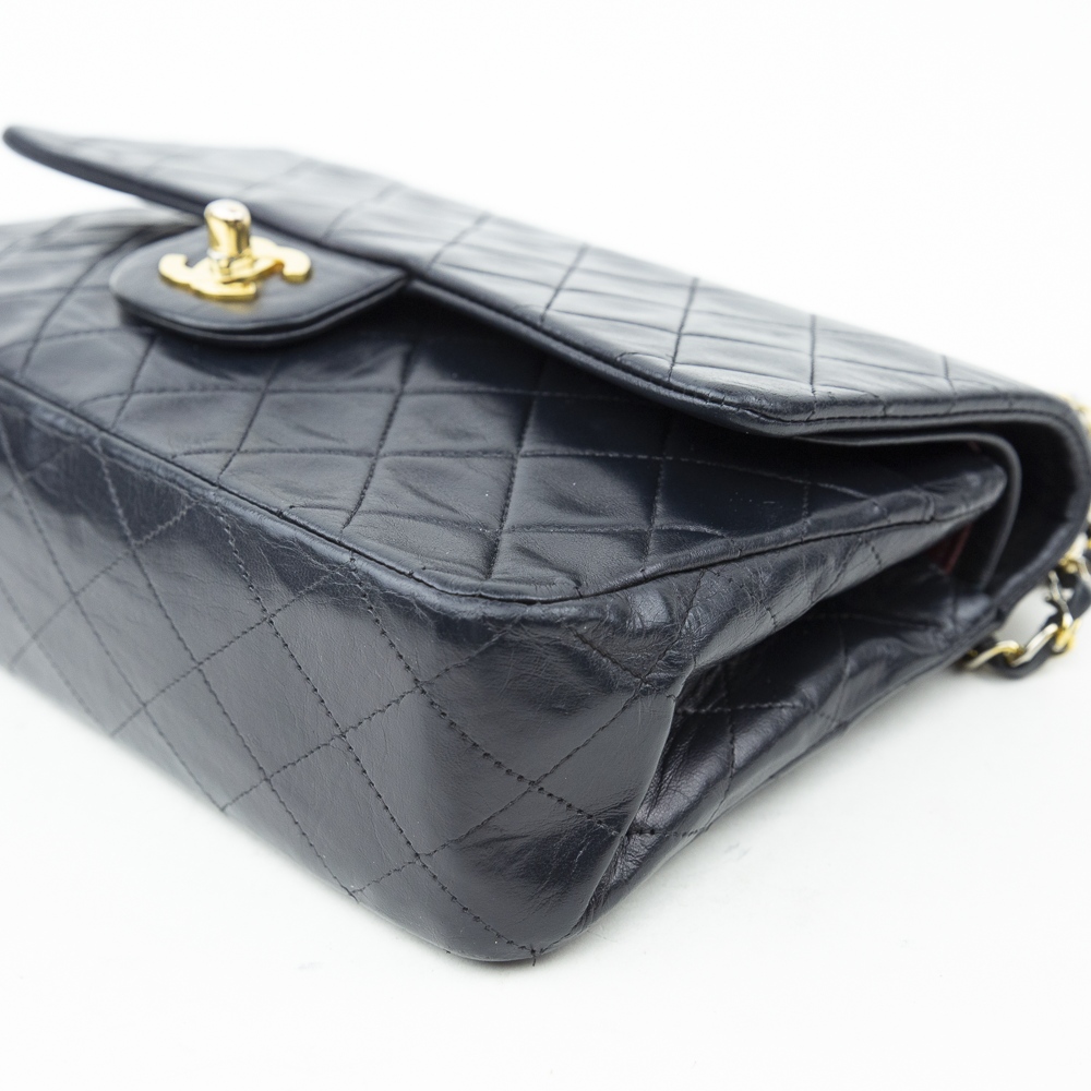 corner view of Chanel Vintage Navy Small Classic Double Flap