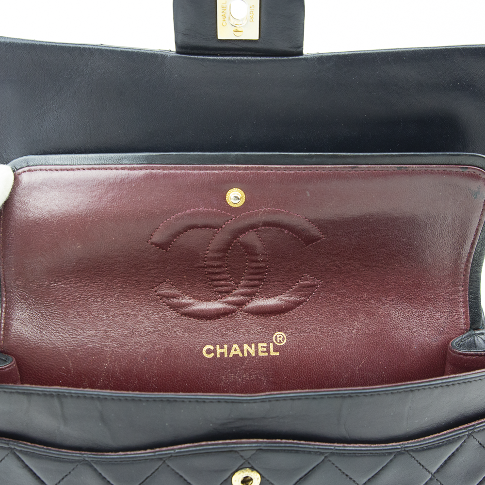 interior view of Chanel Vintage Navy Small Classic Double Flap