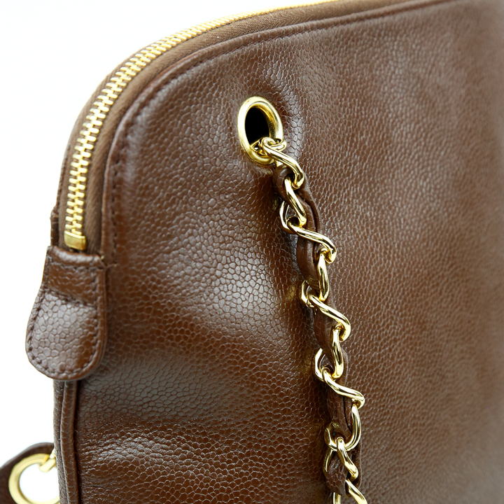 hardware view of Chanel Vintage Brown Caviar Triple C Shoulder Bag