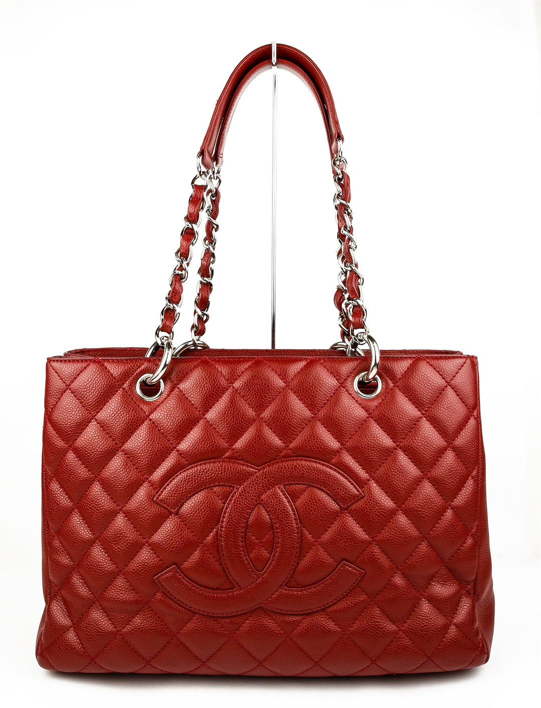 Chanel Red Quilted Caviar Leather Grand Shopping Tote