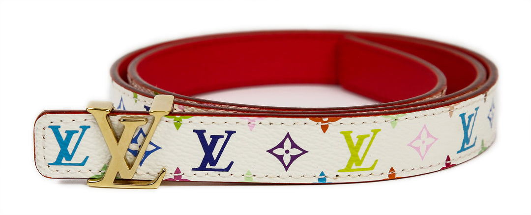 Louis Vuitton White & Multicolor Leather Slim Belt