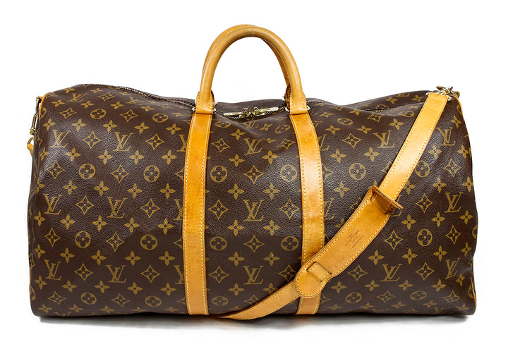 Louis Vuitton  Brown Monogram  Coated Canvas Keepall Bandouliere 55